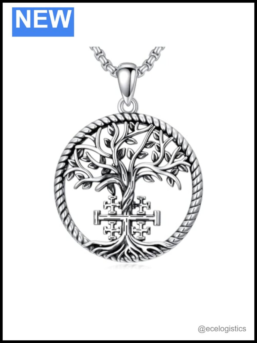 925 Sterling Silver Tree of Life Cross Pendant Necklace